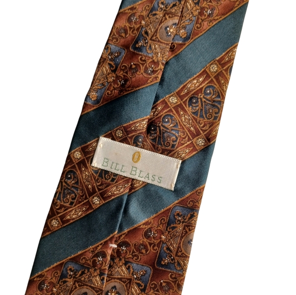 VTG BILL BLASS Brown Blue Diagonal Stripe Multi Print Tie - Picture 3 of 6